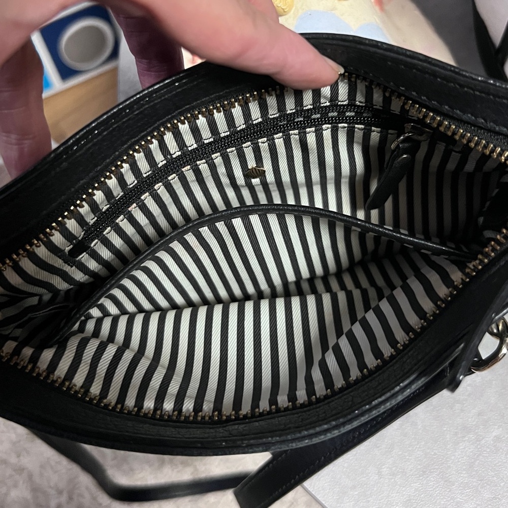 Kate Spade rare white gold crossbody black soft pebble leather bag WG links - Picture 4 of 9